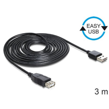 DeLOCK EASY USB2.0 A Wtyk-Gniazdo - czarny 3m