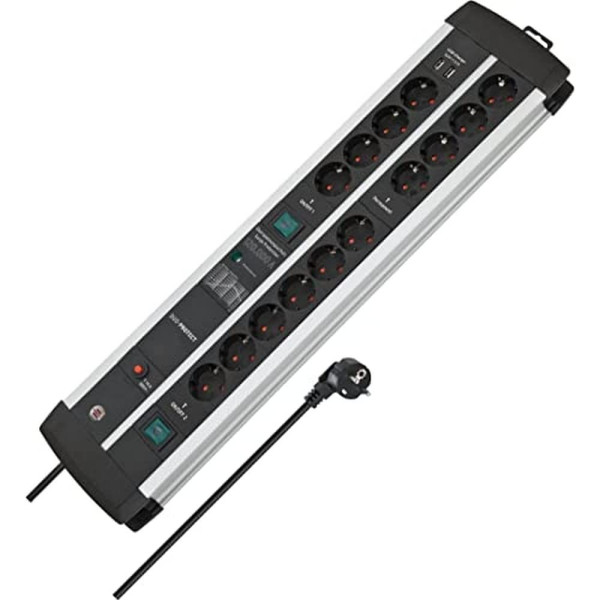 Brennenstuhl Premium-Protect-Line Duo gaming power strip 14-way (black/silver, 120,000 A surge protection, 2x USB-A, 3 meters) Brennenstuhl Premium-Protect-Line Duo gaming power strip 14-way (black/silver, 120,000 A surge protection, 2x USB-A, 3 meters)