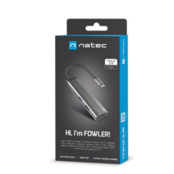 NATEC MULTIPORT FOWLER SLIM USB-C - HUB USB 3.0 X2, HDMI 4K, USB-C PD NMP-1984