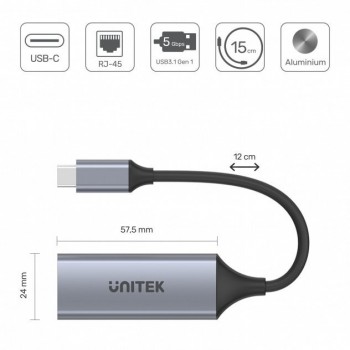 Adapter USB-C 3.1 GEN 1 RJ45, 1000 Mbps, U1312A