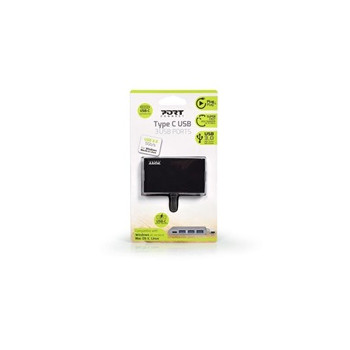 PORT USB-C HUB, 3x USB 3.0 + 1x USB-C, černá