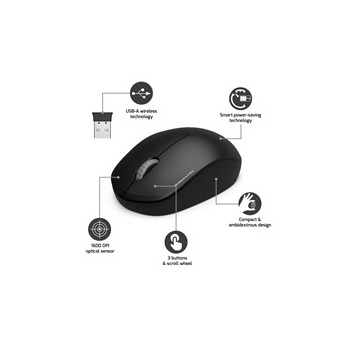 PORT bezdrátová myš Wireless COLLECTION, USB-A dongle, 2.4Ghz, 1600DPI, černá