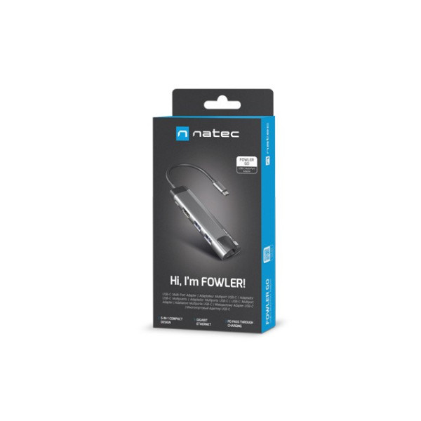 NATEC MULTIPORT FOWLER GO USB-C - HUB USB 3.0 X2, HDMI 4K, USB-C PD, RJ45 NMP-1985 NATEC MULTIPORT FOWLER GO USB-C - HUB USB 3.0 X2, HDMI 4K, USB-C PD, RJ45 NMP-1985
