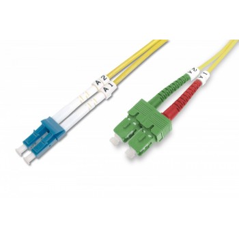 Światłowodowy kabel krosowy (patch cord) jednomodowy SC APC/LC dplx OS2, LSOH, 2m, Żółty
