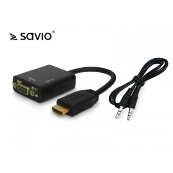 Adapter HDMI (M) - VGA 15 pin (F) z dźwiękiem (jack 3,5mm), SAVIO CL-23, blister