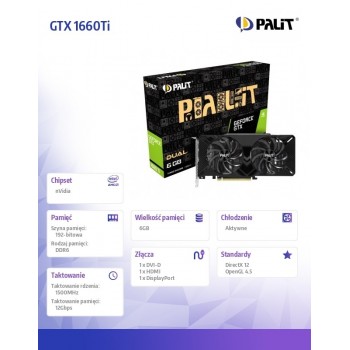 Karta graficzna GTX 1660Ti DUAL 6GB GDDR6 192bit HDMI/DP/DVI