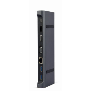 GEMBIRD MULTI ADAPTER USB TYP-C 9W1 (HUB3.0 + HDMI + DISPLAYPORT + VGA + PD + LAN + DŹWIĘK STEREO), SZARY