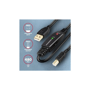 AXAGON ADR-215B, USB 2.0 A-M - B-M aktywny połączeniowy / repeater kabel, 15m