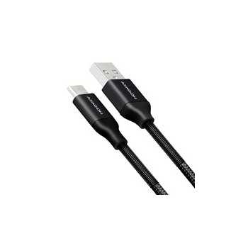 AXAGON BUCM-AM10SB, SPRING kabel USB-C - USB-A, 1m, 3A, nylonowy oplot, czarny