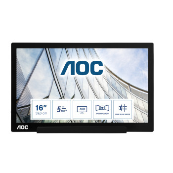 AOC 01 Series I1601FWUX monitor komputerowy 39,6 cm (15.6") 1920 x 1080 px Full HD LED Srebrny, Czarny