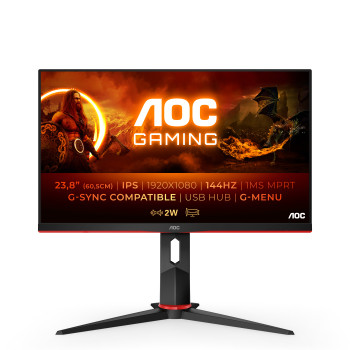 AOC G2 24G2U BK monitor komputerowy 60,5 cm (23.8") 1920 x 1080 px Full HD LED Czarny, Czerwony