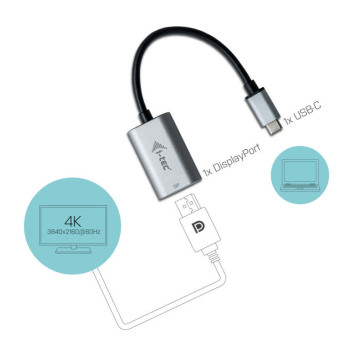 i-tec Metal C31METALDP60HZ adapter kablowy 0,15 m USB Type-C Display Port Szary, Turkusowy