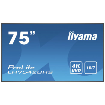 iiyama PROLITE LH7542UHS-B3 Płaski panel Digital Signage 189,2 cm (74.5") IPS 500 cd m² 4K Ultra HD Czarny Procesor wbudowany