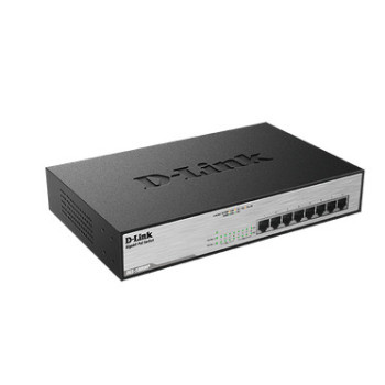 D-Link DGS-1008MP łącza sieciowe Nie zarządzany Gigabit Ethernet (10 100 1000) Obsługa PoE 1U Czarny