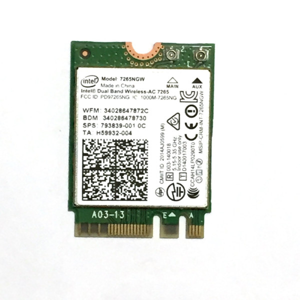 Intel Dual Band Wireless-AC 7265 Wewnętrzny WLAN Bluetooth 867 Mbit s Intel Dual Band Wireless-AC 7265 Wewnętrzny WLAN Bluetooth 867 Mbit s