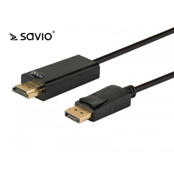 SAVIO CL-56 Kabel Displayport M - HDMI AM, pozłacane końcówki, 1,5m