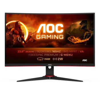 AOC G2 C24G2AE BK monitor komputerowy 59,9 cm (23.6") 1920 x 1080 px Full HD LED Czarny, Czerwony