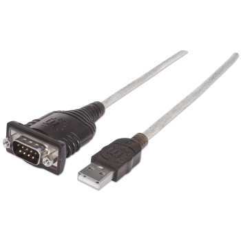 Manhattan 151856 kabel równoległy Srebrny 0,45 m USB A Serial COM RS232 DB9