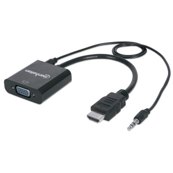 Manhattan 151450 adapter kablowy 0,3 m HDMI + 3.5mm VGA (D-Sub) Czarny
