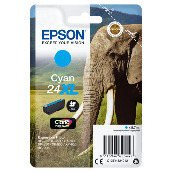 Epson Elephant Singlepack Cyan 24XL Claria Photo HD Ink