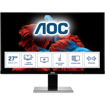 AOC 77 Series U2777PQU monitor komputerowy 68,6 cm (27") 3840 x 2160 px 4K Ultra HD LED Czarny, Srebrny