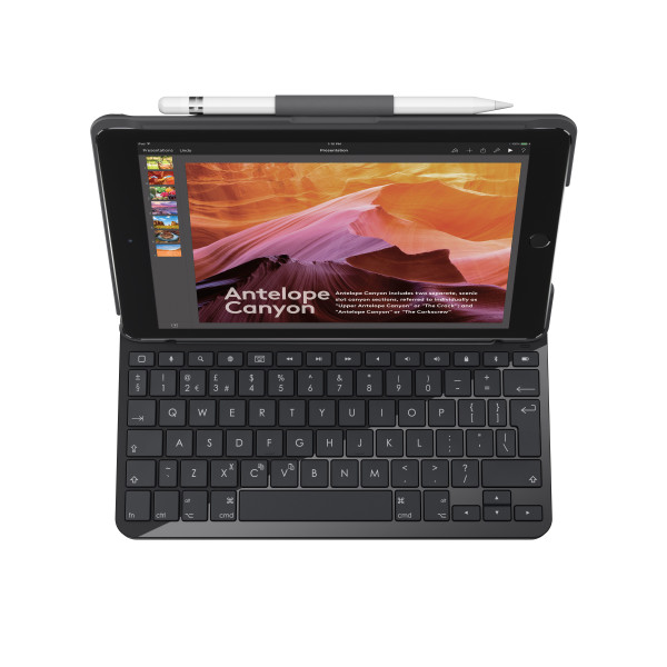 Logitech SLIM FOLIO with Integrated Bluetooth Keyboard for iPad (5th and 6th generation) Węgiel, Czarny QWERTY UK międzynarodowy Logitech SLIM FOLIO with Integrated Bluetooth Keyboard for iPad (5th and 6th generation) Węgiel, Czarny QWERTY UK międzynarodowy