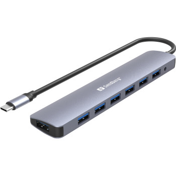 Sandberg 136-40 huby i koncentratory USB 3.2 Gen 1 (3.1 Gen 1) Type-C 5000 Mbit s Szary