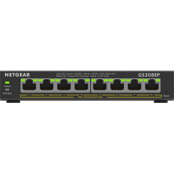 NETGEAR 8-Port Gigabit Ethernet PoE+ Plus Switch (GS308EP) Zarządzany L2 L3 Gigabit Ethernet (10 100 1000) Obsługa PoE Czarny