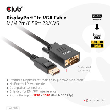 CLUB3D CAC-1012 adapter kablowy 2 m DisplayPort VGA (D-Sub) Czarny