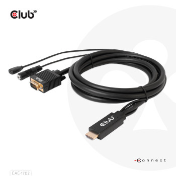 CLUB3D CAC-1712 adapter kablowy 2 m VGA (D-Sub) + 3.5mm HDMI + Micro-USB Czarny