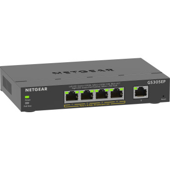 NETGEAR 5-Port Gigabit Ethernet PoE+ Plus Switch (GS305EP) Zarządzany L2 L3 Gigabit Ethernet (10 100 1000) Obsługa PoE Czarny