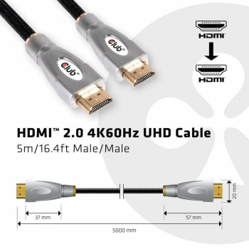 CLUB3D HDMI 2.0 4K60Hz UHD Cable 5m 16.4ft