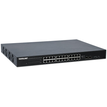 Intellinet 561143 łącza sieciowe Nie zarządzany Gigabit Ethernet (10 100 1000) Obsługa PoE 1U Czarny