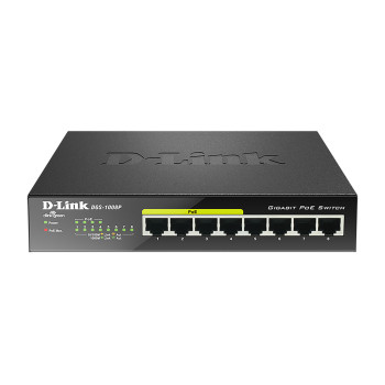 D-Link DGS-1008P łącza sieciowe Nie zarządzany Gigabit Ethernet (10 100 1000) Obsługa PoE Czarny