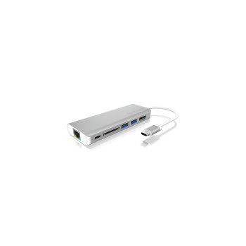 ICY BOX IB-DK4034-CPD Przewodowa USB 3.2 Gen 1 (3.1 Gen 1) Type-C Srebrny, Biały