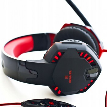 Słuchawki gamingowe REAL-EL GDX-8000 VIBRATION SURROUND 7.1 BACKLIT (black/red, z wbudowanym mikrofonem)