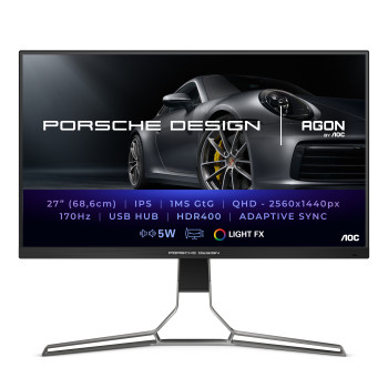 AOC Porsche PD27S LED display 68,6 cm (27") 2560 x 1440 px Quad HD LCD Czarny, Szary