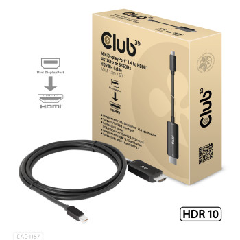 CLUB3D CAC-1187 adapter kablowy 1,8 m Mini DisplayPort HDMI Czarny
