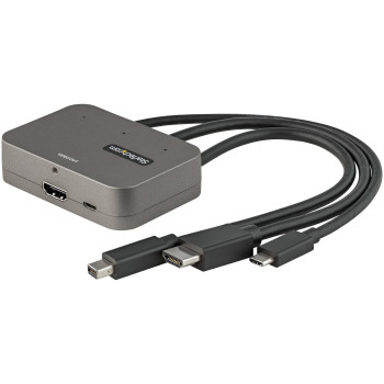 StarTech.com CDPHDMDP2HD adapter kablowy 0,27 m HDMI + USB HDMI + Mini DisplayPort + USB Type-C Czarny, Srebrny