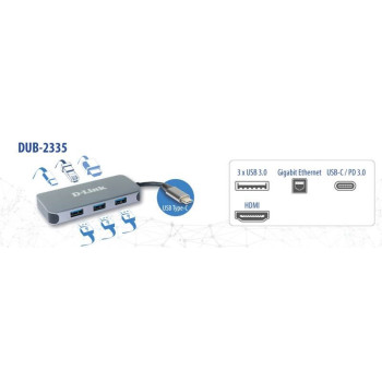 D-Link DUB-2335 stacja dokująca Przewodowa USB Type-C Szary