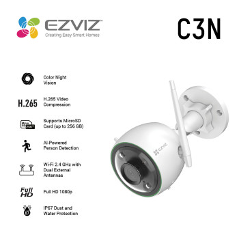 EZVIZ C3N Pocisk Kamera bezpieczeństwa IP Zewnętrzna 1920 x 1080 px Sufit   Ściana