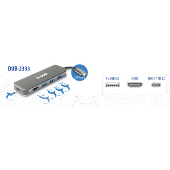 D-Link DUB-2333 stacja dokująca Przewodowa USB Type-C Szary