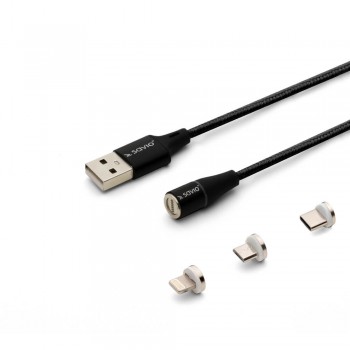 SAVIO KABEL MAGNETYCZNY USB - USB TYP C, MICRO I LIGHTNING, 1M, CZARNY CL-152