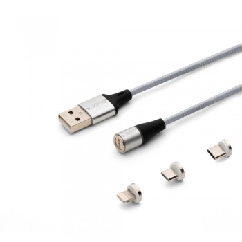SAVIO KABEL MAGNETYCZNY USB - USB TYP C, MICRO I LIGHTNING, 2M, SREBRNY CL-156