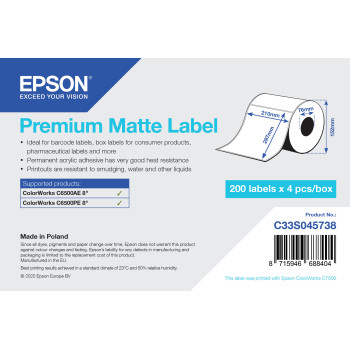 Epson Premium Matte Label - Die Cut Roll  210mm x 297mm, 200 labels