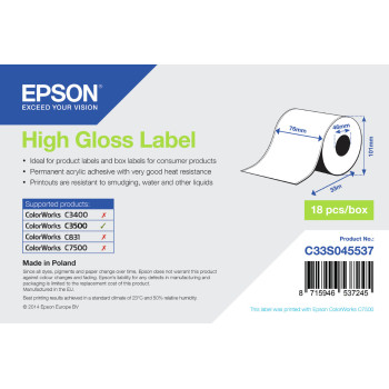 Epson High Gloss Label - Continuous Roll  76mm x 33m
