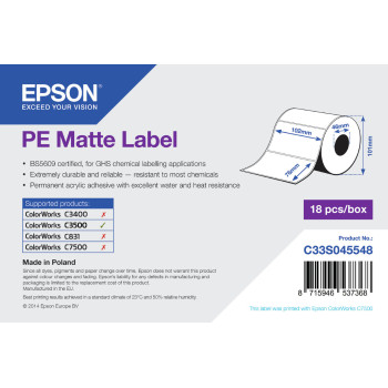 Epson PE Matte Label - Die-cut Roll  102mm x 76mm, 365 labels