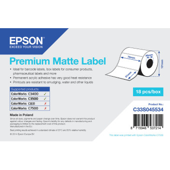 Epson Premium Matte Label - Die-cut Roll  76mm x 51mm, 650 labels