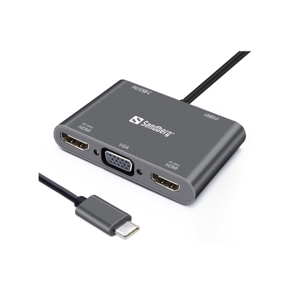 Sandberg USB-C Dock 2xHDMI+1xVGA+USB+PD Sandberg USB-C Dock 2xHDMI+1xVGA+USB+PD