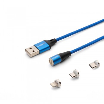 SAVIO KABEL MAGNETYCZNY USB - USB TYP C, MICRO I LIGHTNING, 1M, NIEBIESKI CL-154